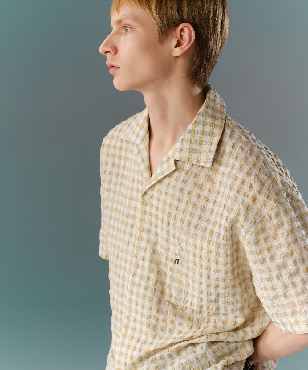 Fresh Check Seersucker Open-Collar Shirt