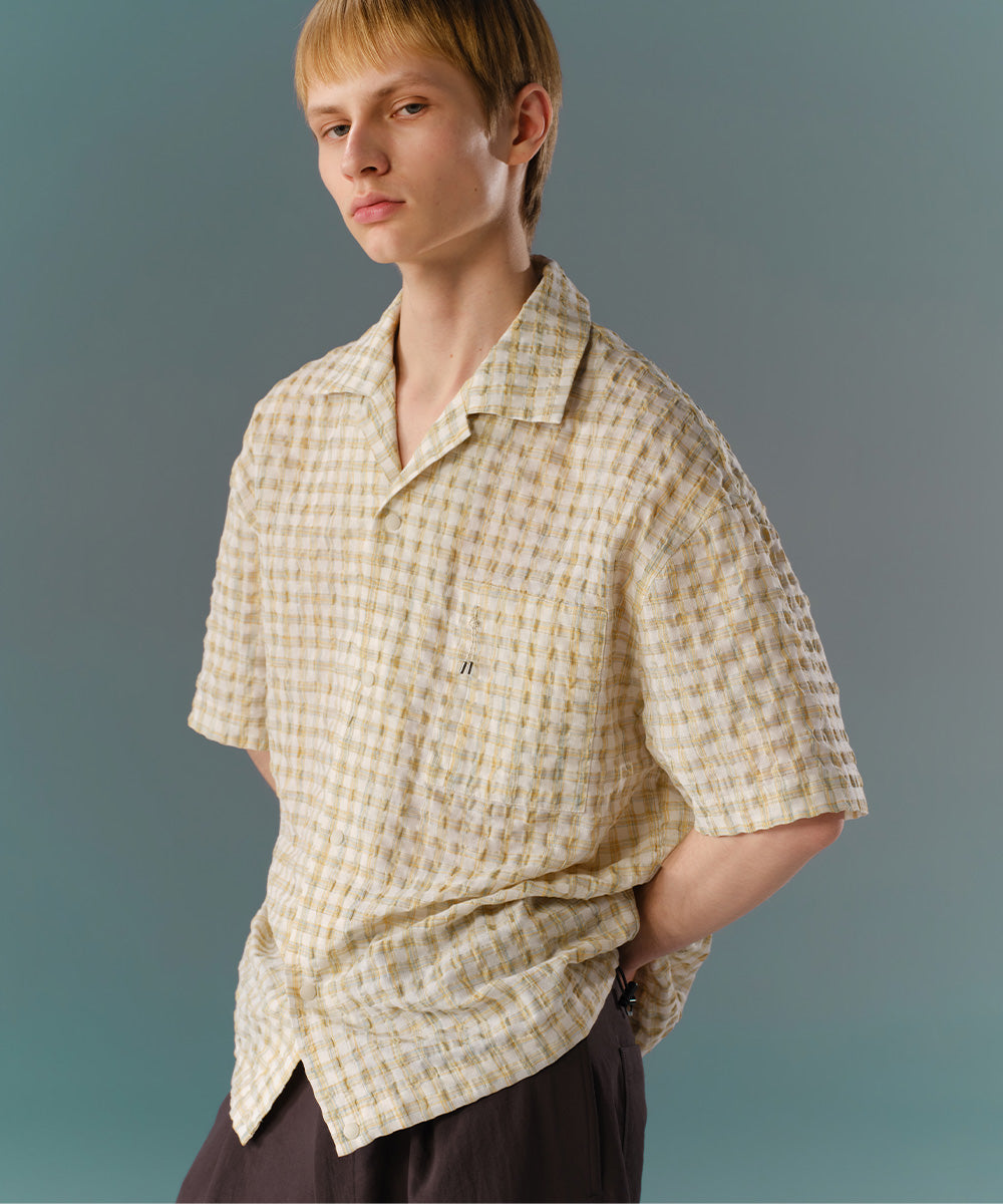 Fresh Check Seersucker Open-Collar Shirt