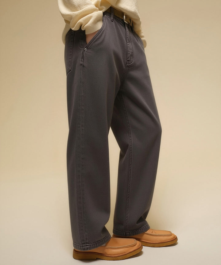 Garment-Washed Straight-Fit Denim