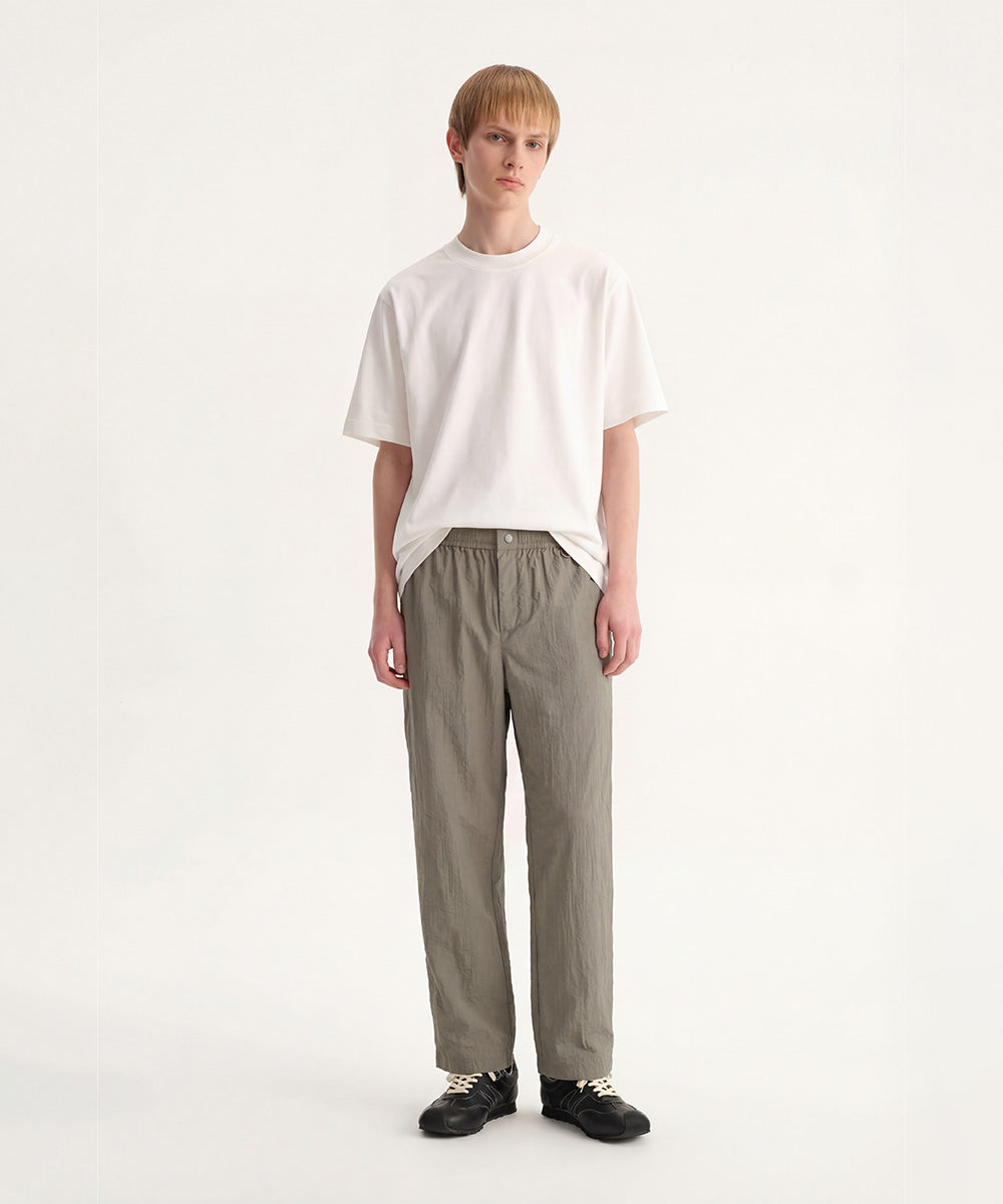 Crinkle-Finish Woven Straight Trousers