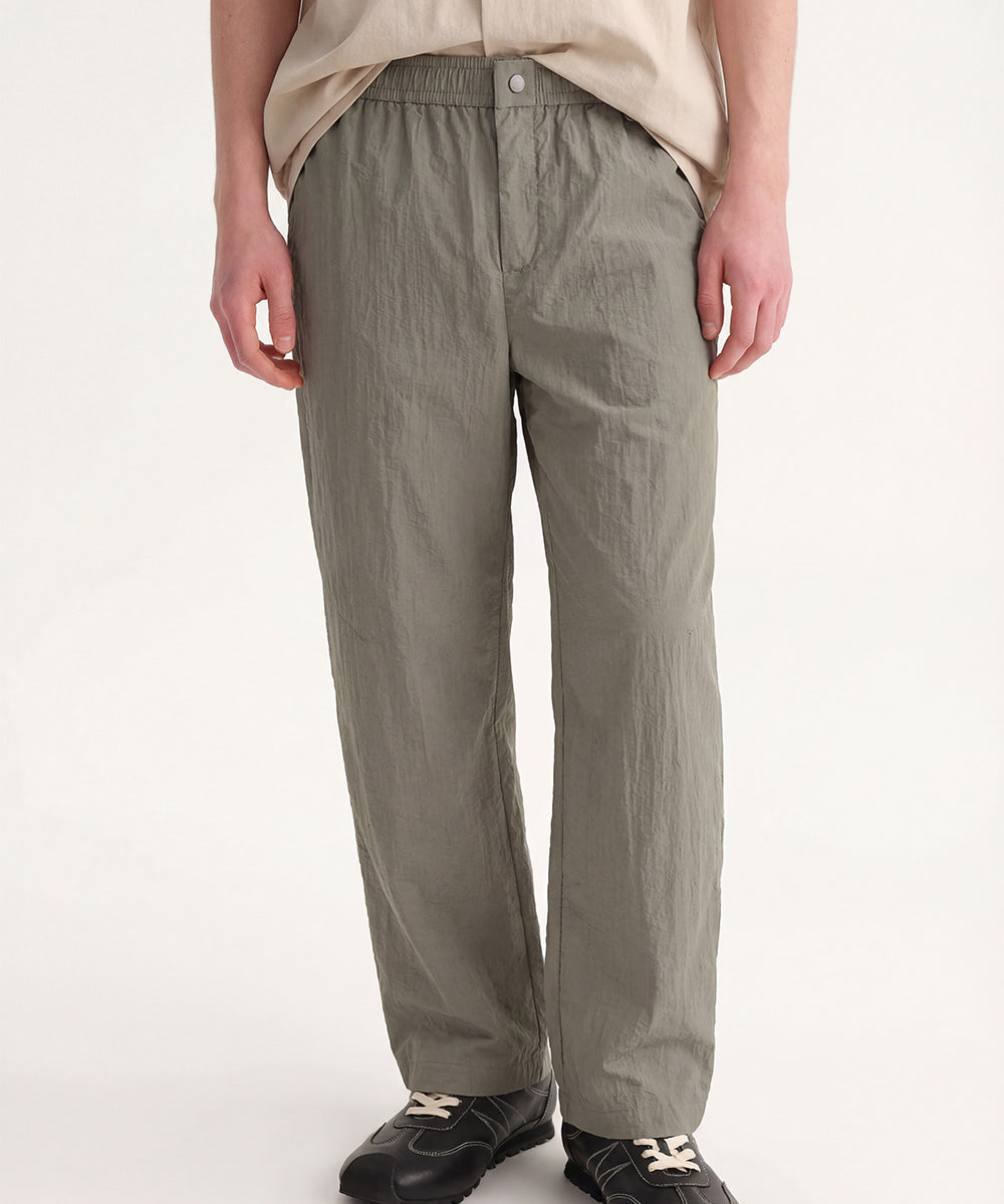 Crinkle-Finish Woven Straight Trousers