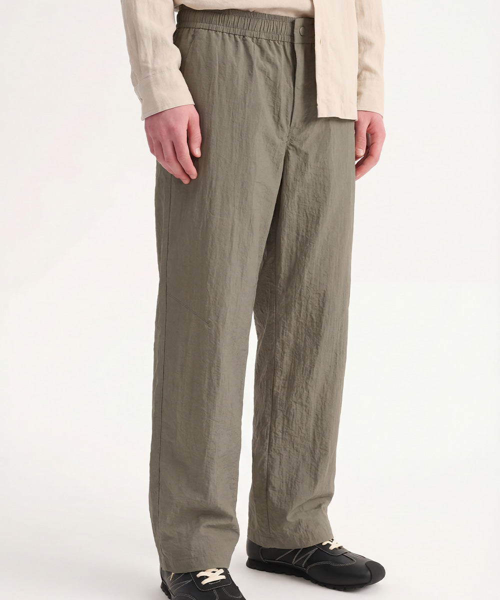 Crinkle-Finish Woven Straight Trousers