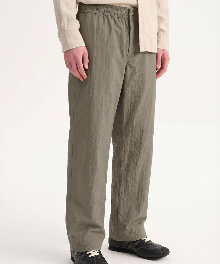 Crinkle-Finish Woven Straight Trousers