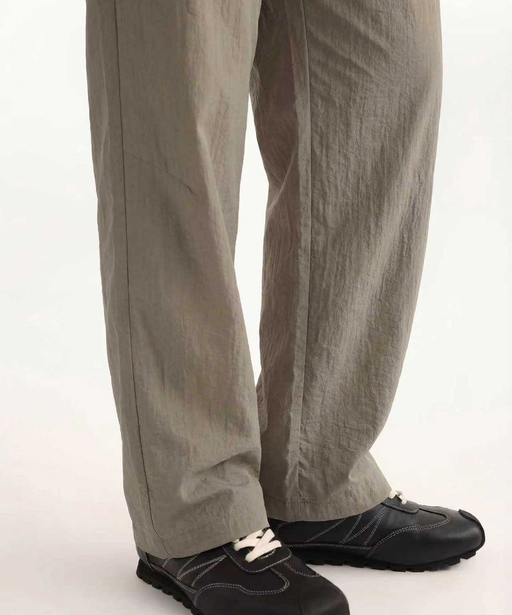 Crinkle-Finish Woven Straight Trousers