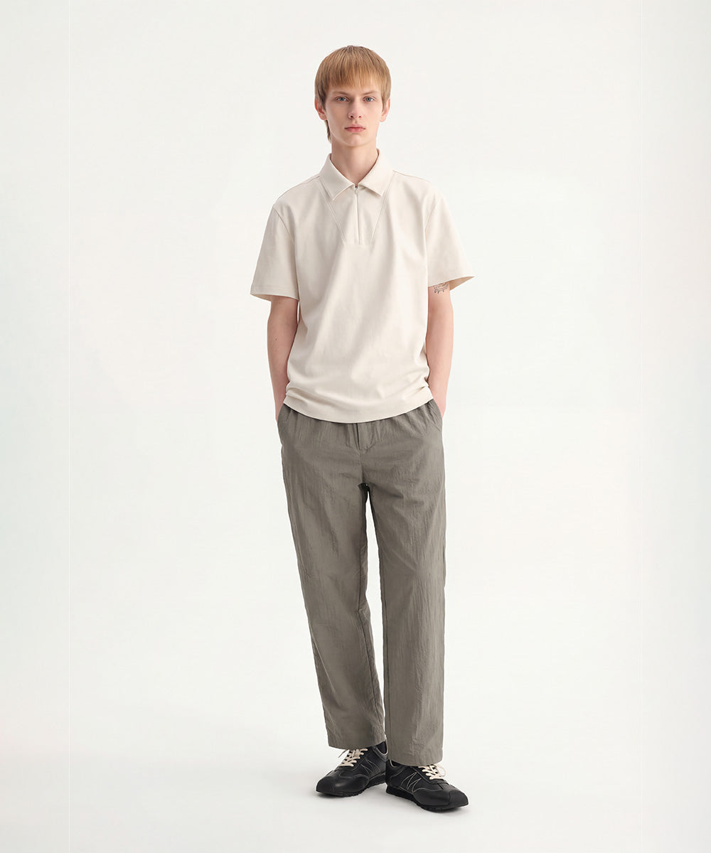 Crinkle-Finish Woven Straight Trousers