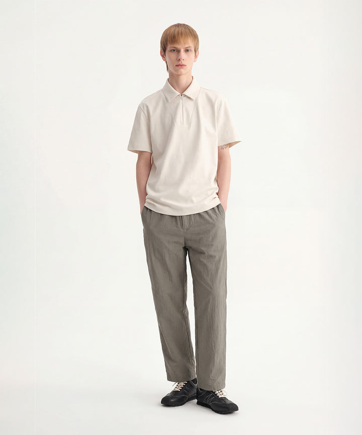 Crinkle-Finish Woven Straight Trousers