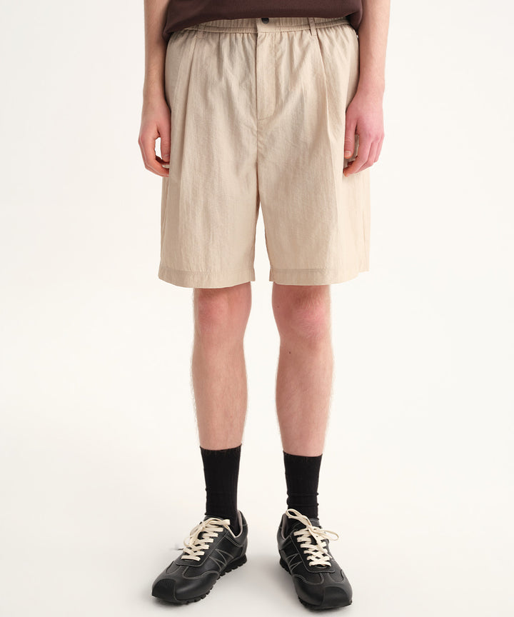 Crinkle-Finish Woven Wide Shorts