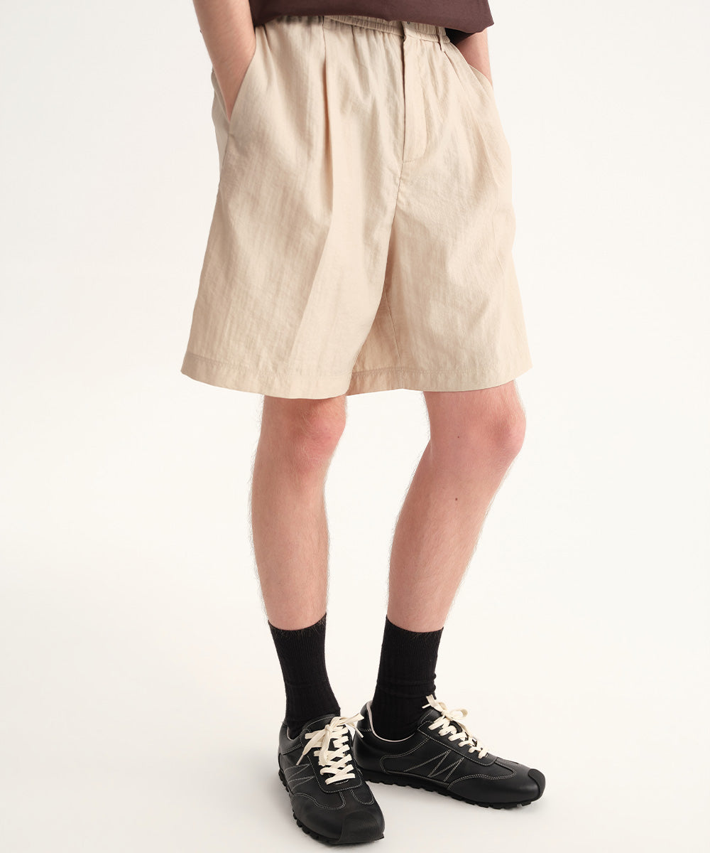 Crinkle-Finish Woven Wide Shorts