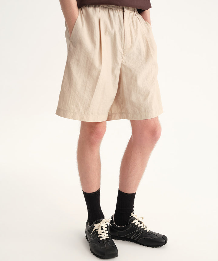Crinkle-Finish Woven Wide Shorts