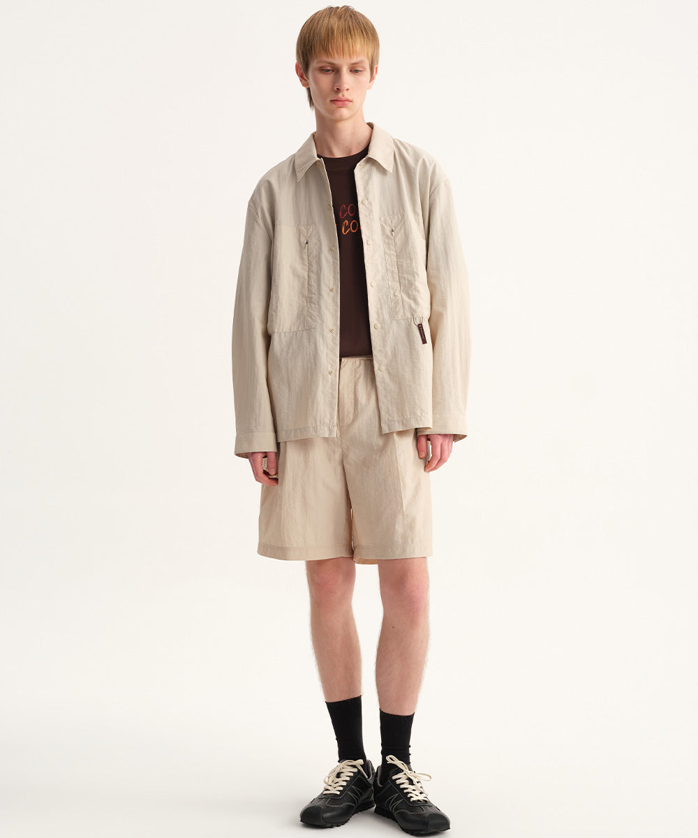 Crinkle-Finish Woven Wide Shorts