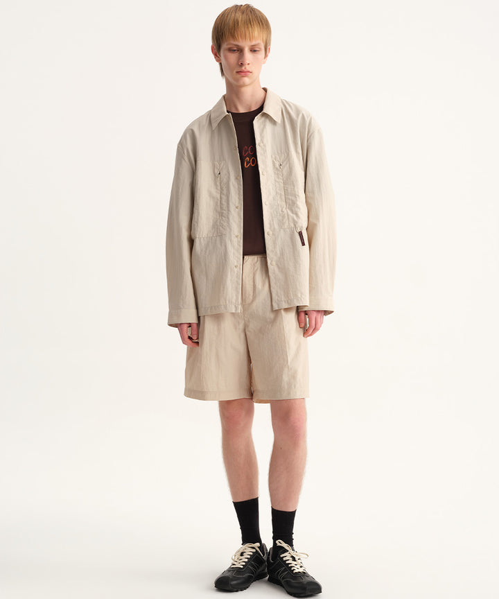 Crinkle-Finish Woven Wide Shorts