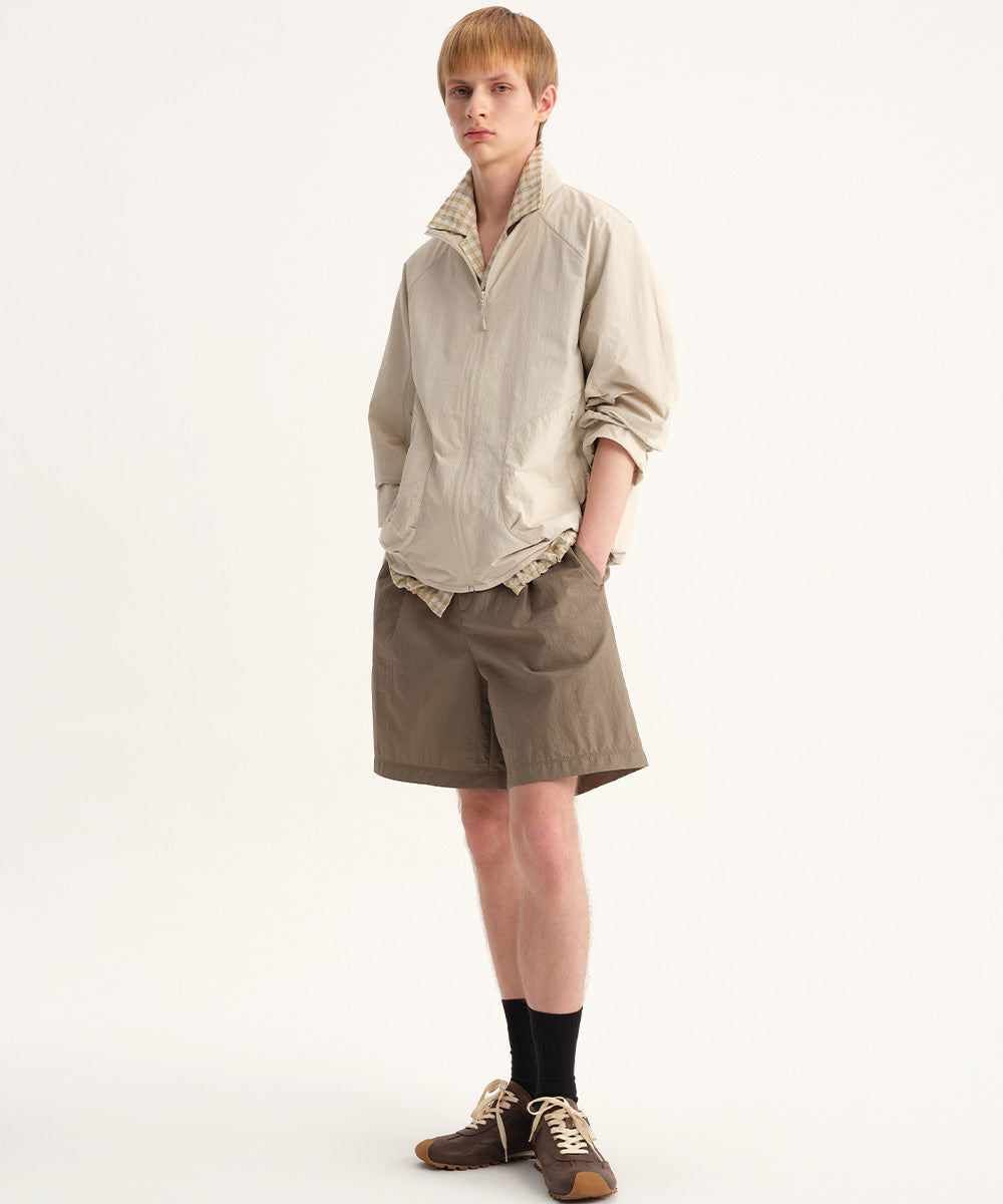 Crinkle-Finish Woven Wide Shorts