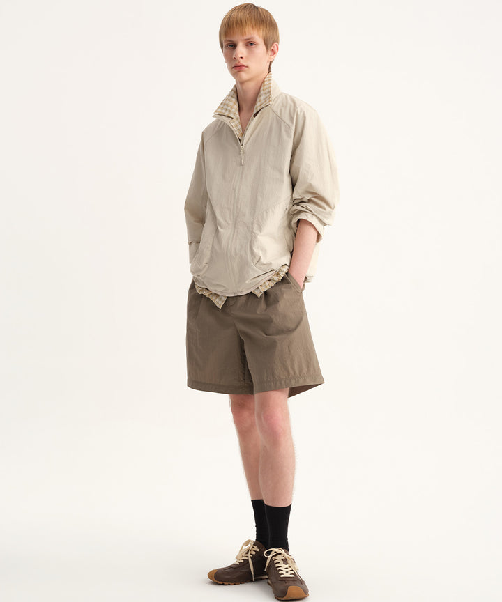 Crinkle-Finish Woven Wide Shorts
