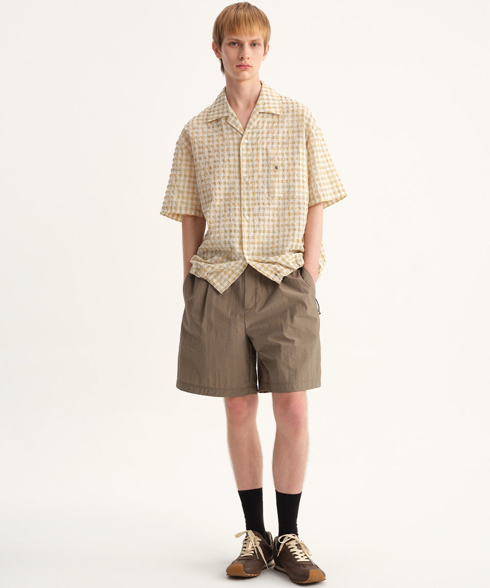 Crinkle-Finish Woven Wide Shorts
