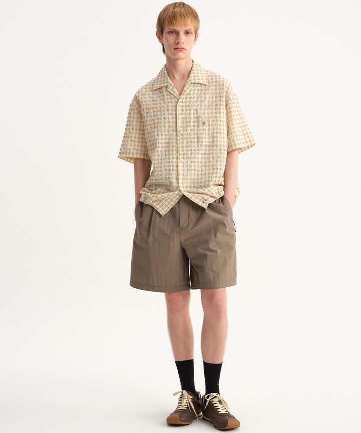 Crinkle-Finish Woven Wide Shorts