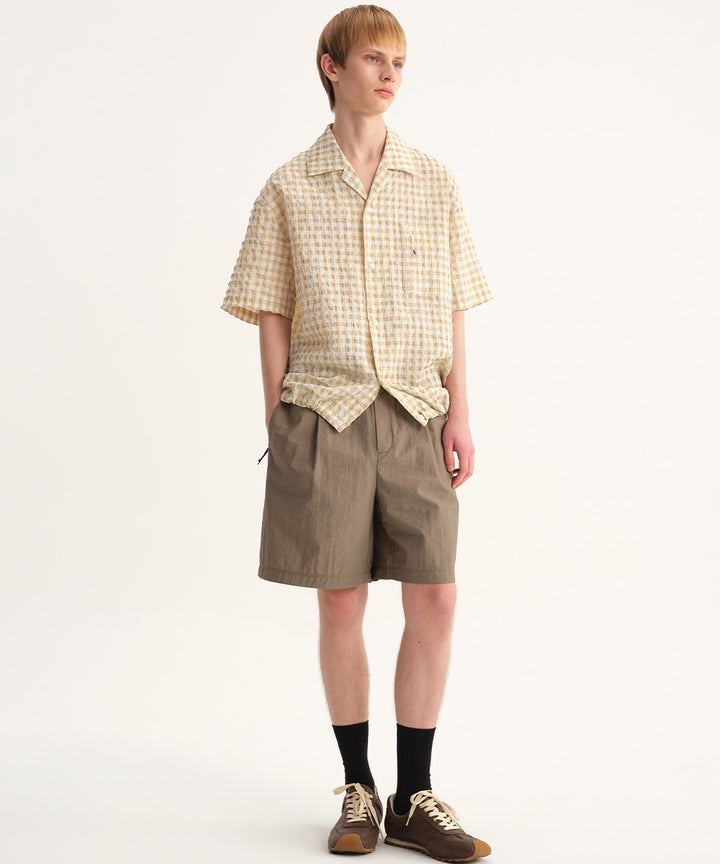 Crinkle-Finish Woven Wide Shorts