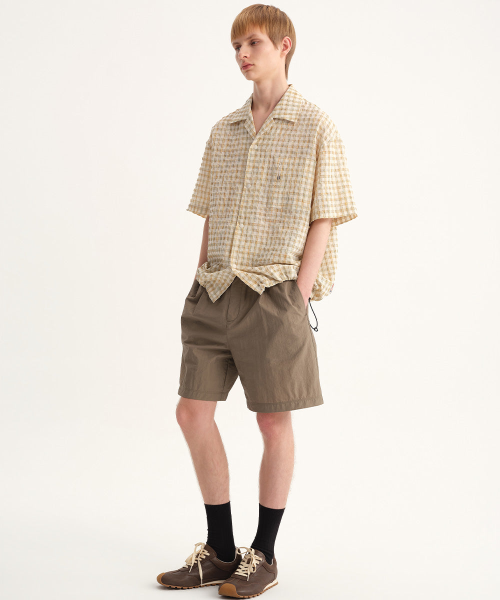 Crinkle-Finish Woven Wide Shorts