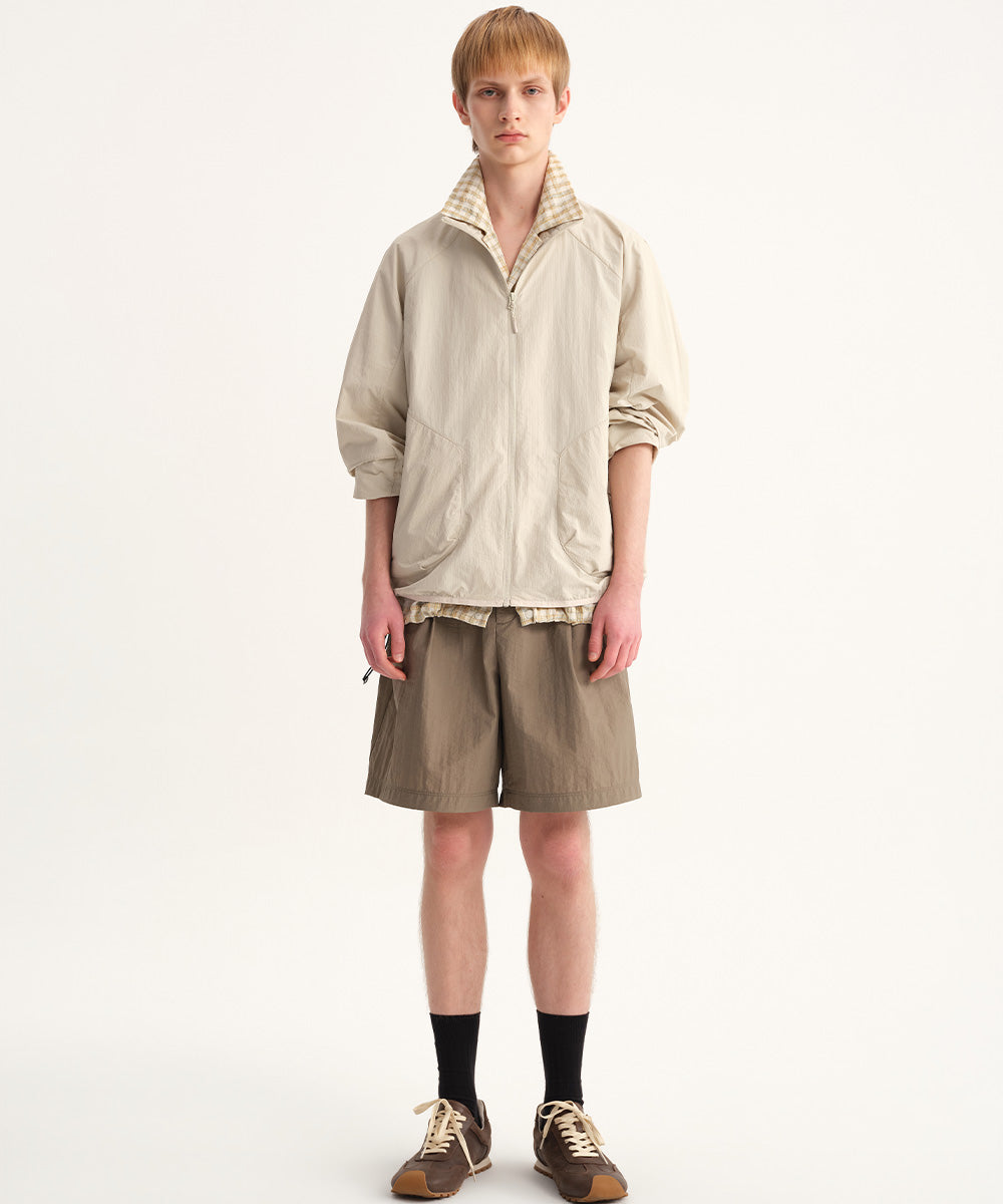 Crinkle-Finish Woven Wide Shorts