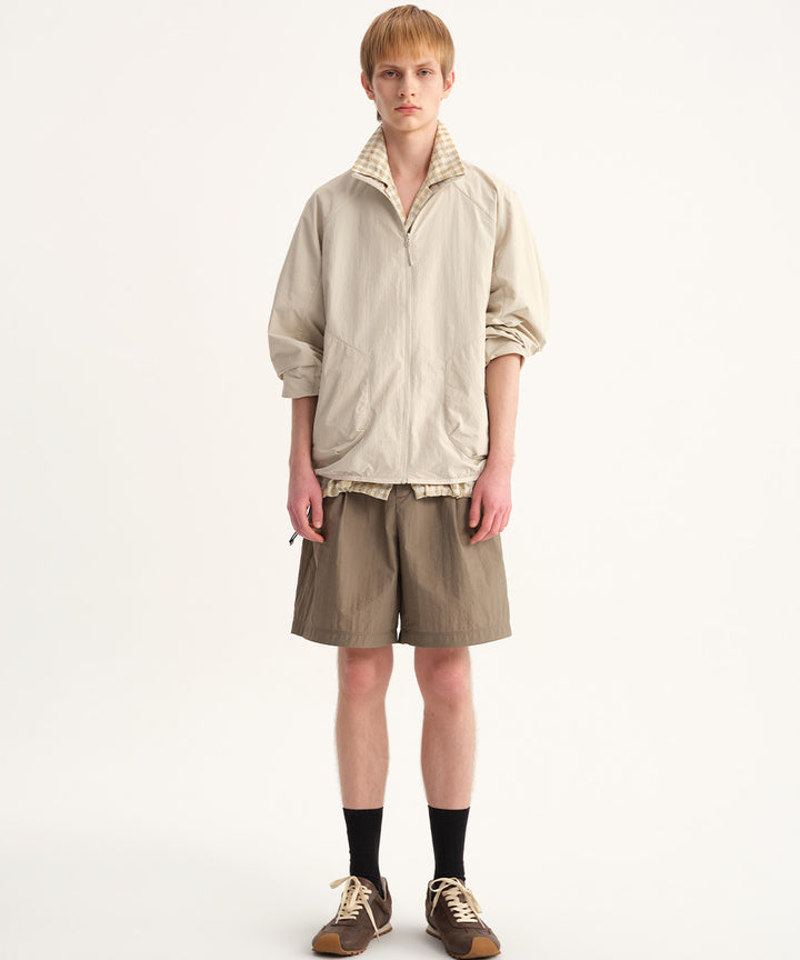 Crinkle-Finish Woven Wide Shorts
