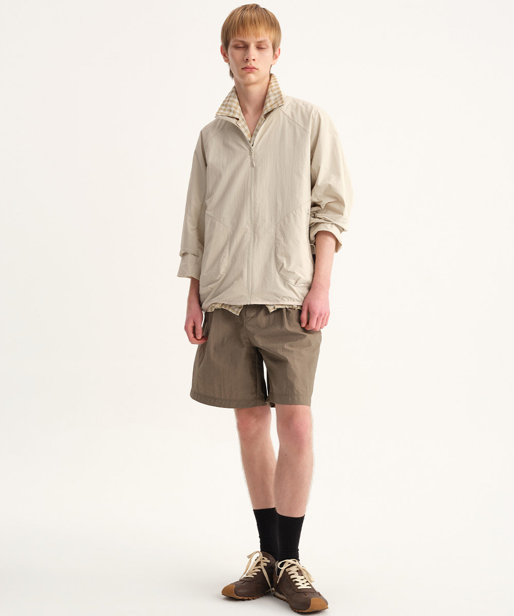 Crinkle-Finish Woven Wide Shorts