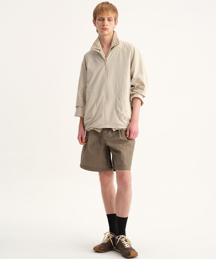 Crinkle-Finish Woven Wide Shorts