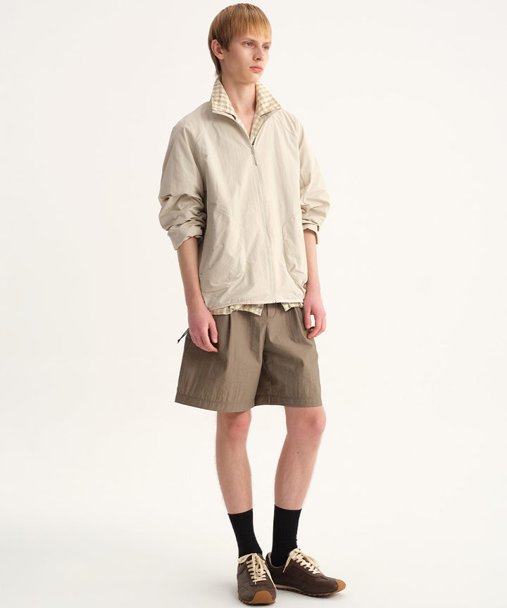 Crinkle-Finish Woven Wide Shorts