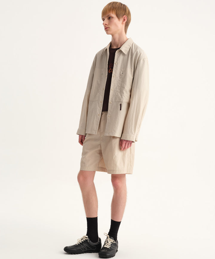 Crinkle-Finish Woven Wide Shorts