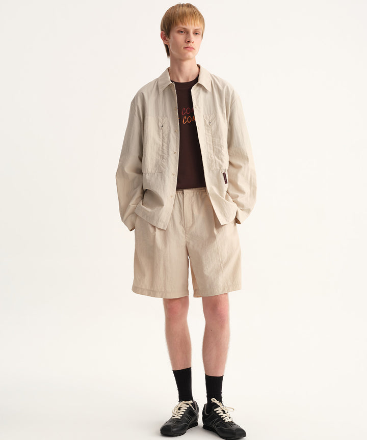 Crinkle-Finish Woven Wide Shorts