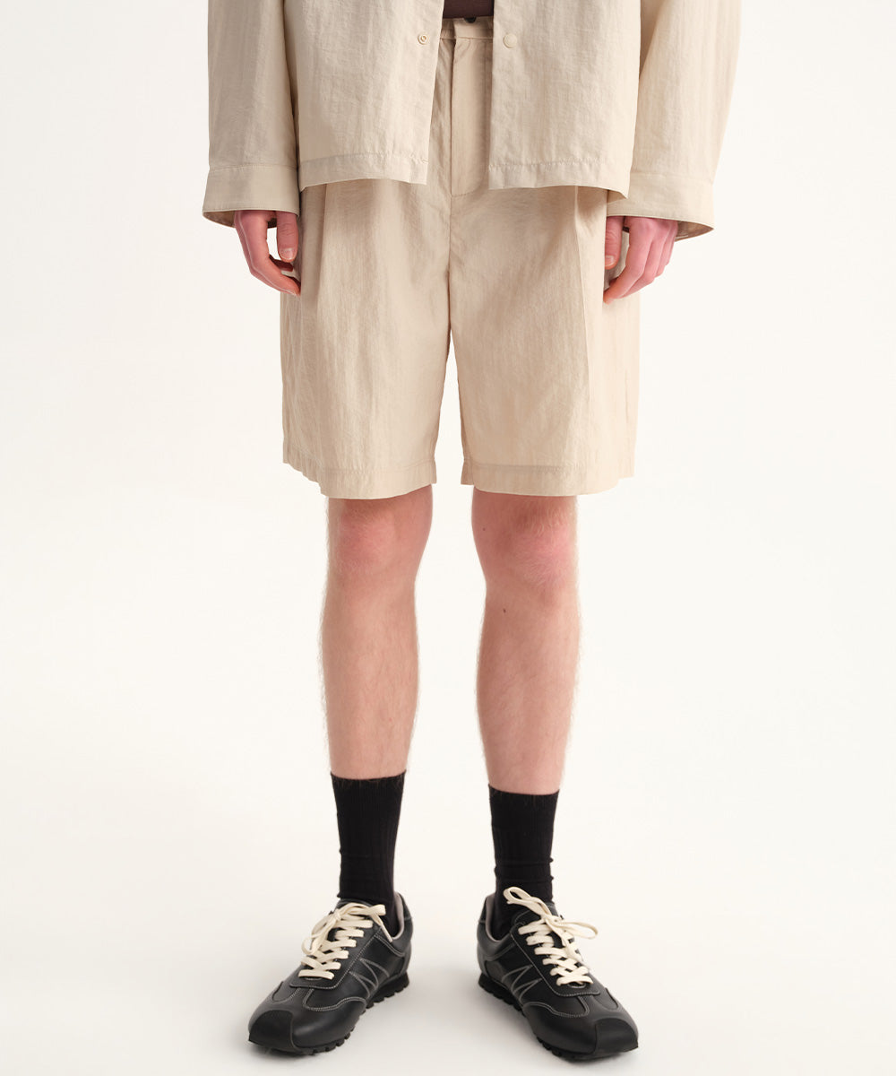 Crinkle-Finish Woven Wide Shorts