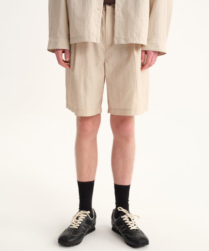 Crinkle-Finish Woven Wide Shorts