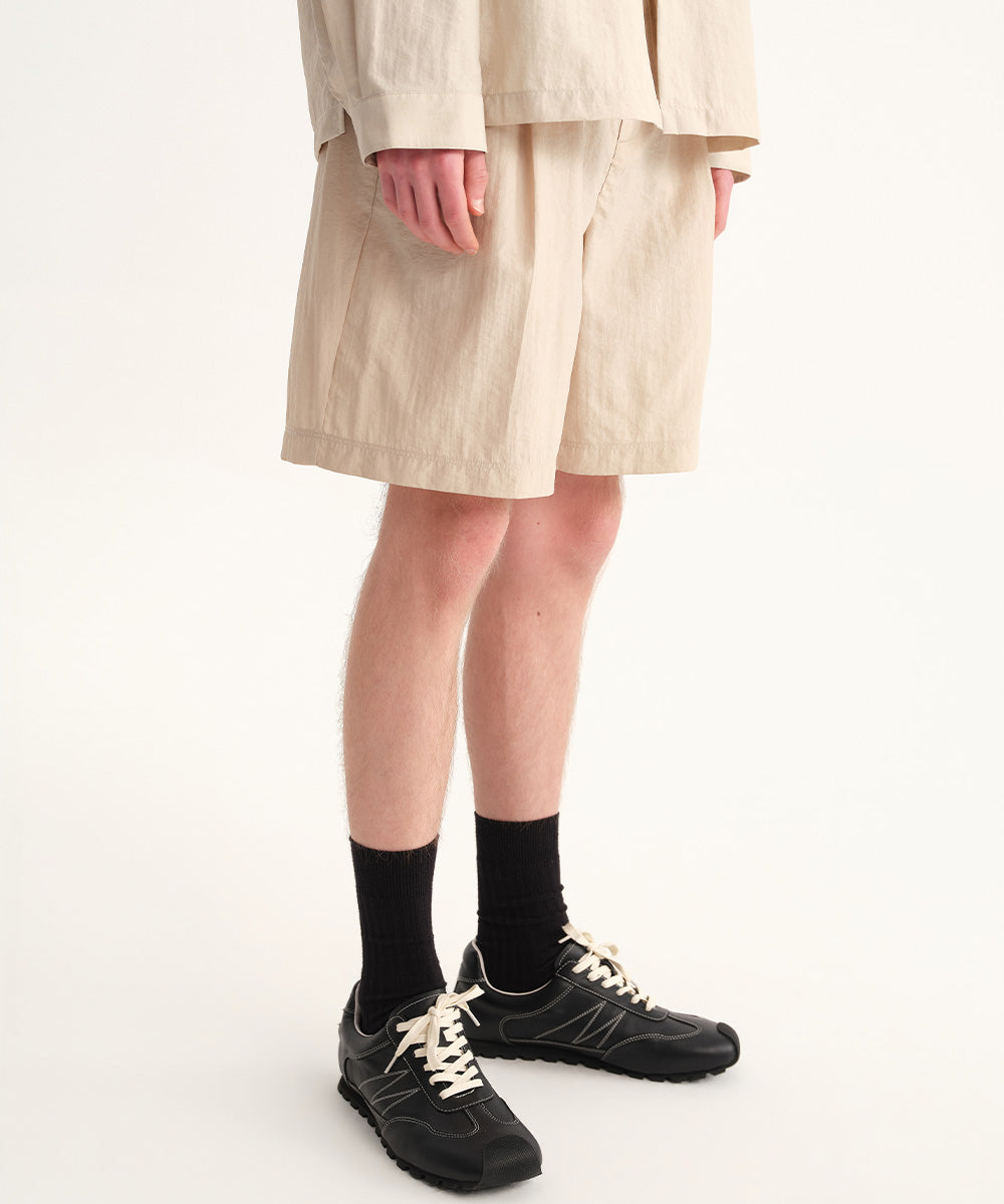 Crinkle-Finish Woven Wide Shorts