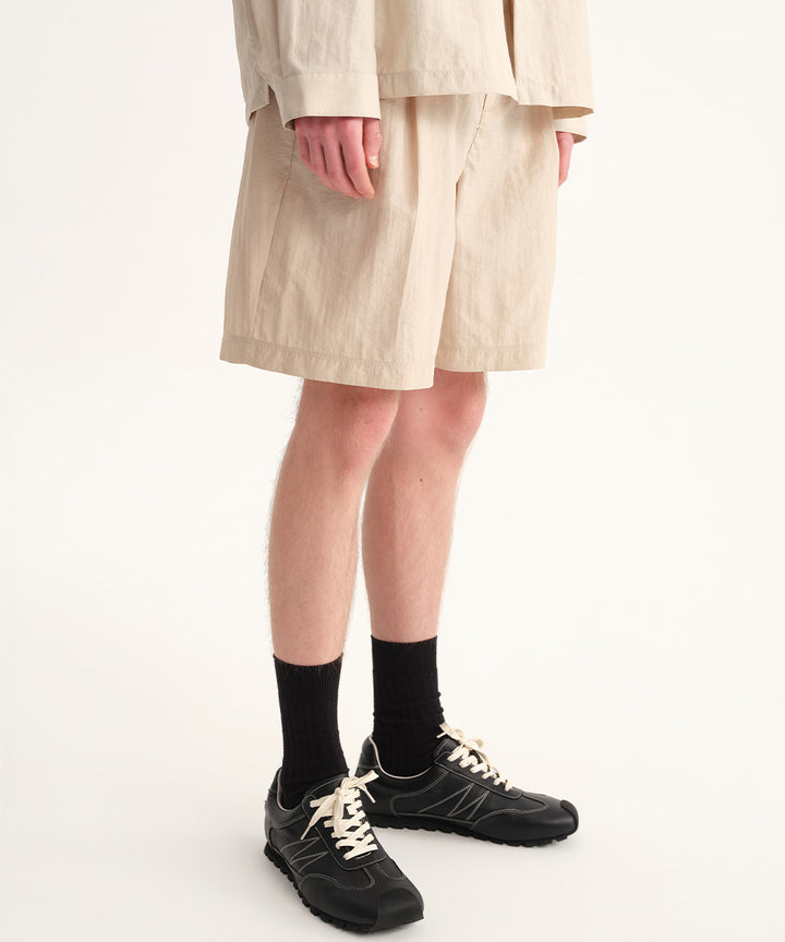 Crinkle-Finish Woven Wide Shorts