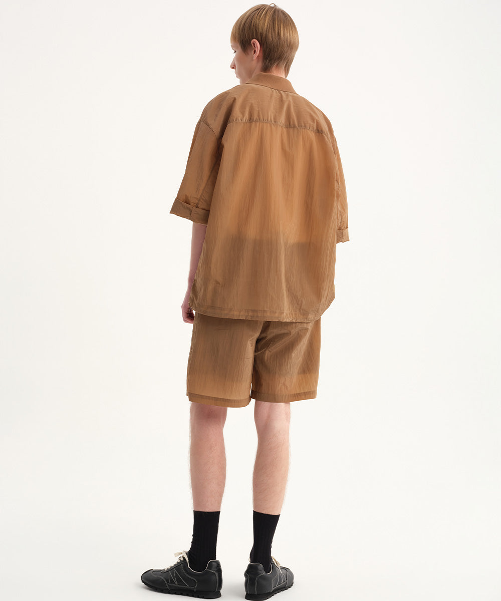 Sheer Crinkle-Finish Woven Wide Shorts