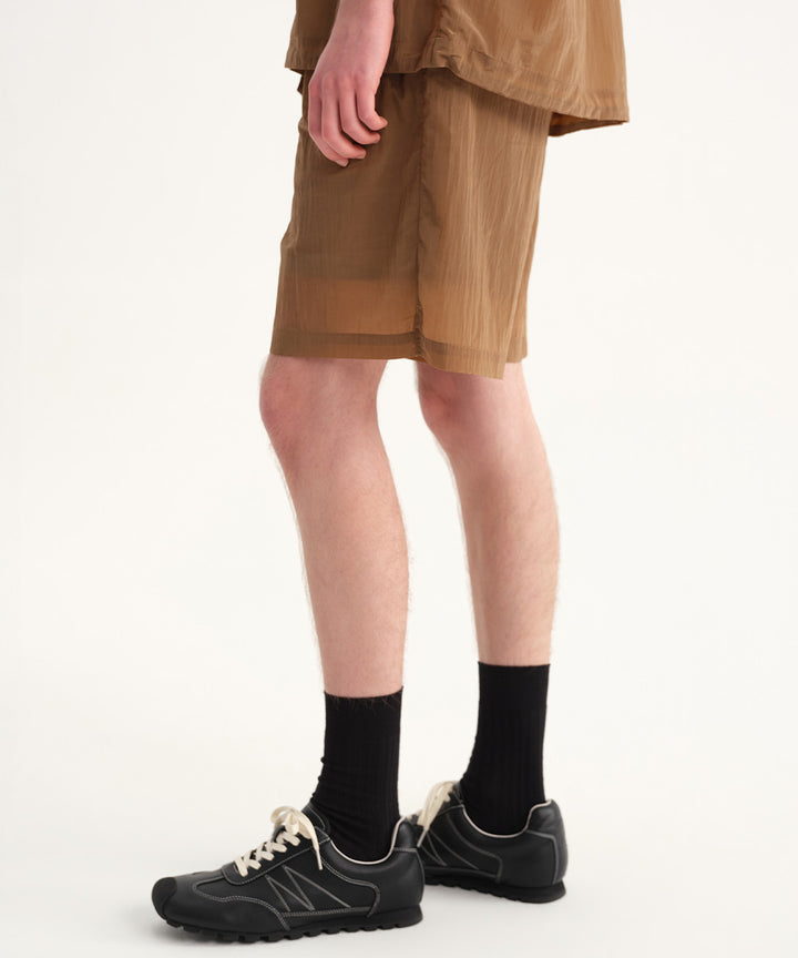 Sheer Crinkle-Finish Woven Wide Shorts
