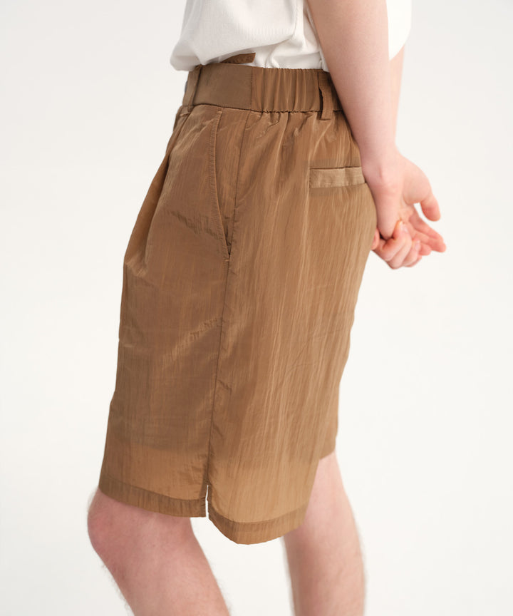 Sheer Crinkle-Finish Woven Wide Shorts