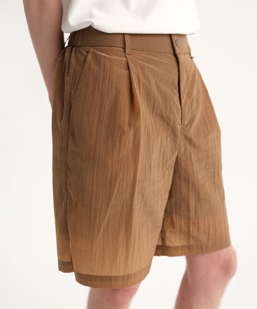 Sheer Crinkle-Finish Woven Wide Shorts