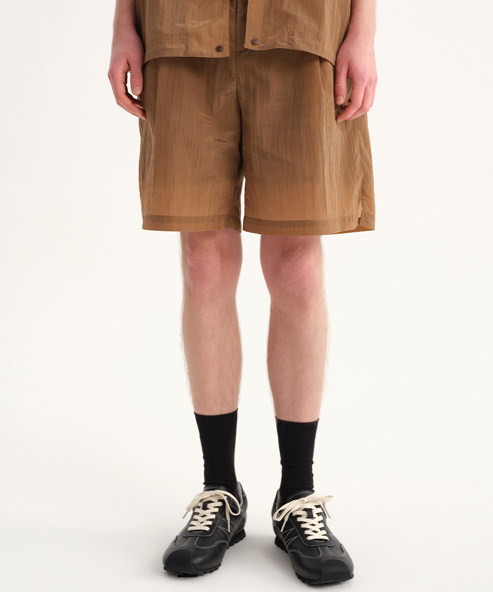 Sheer Crinkle-Finish Woven Wide Shorts