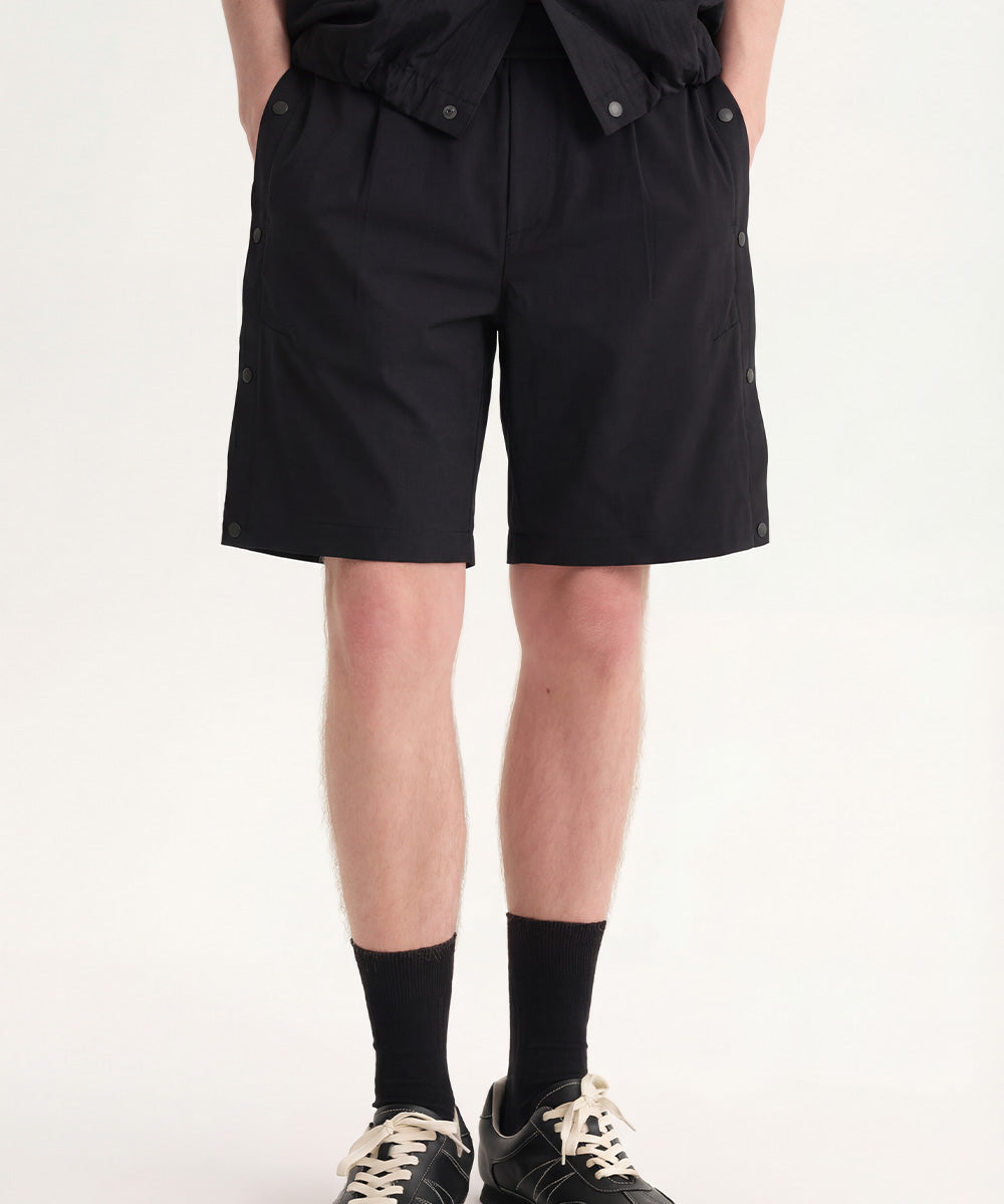 Side-Button Wide Short Pants