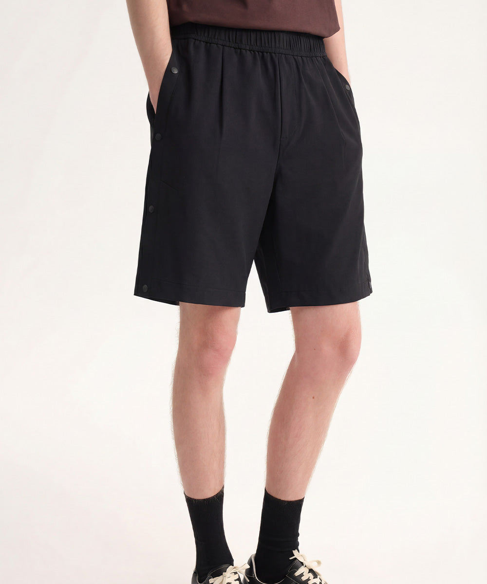 Side-Button Wide Short Pants